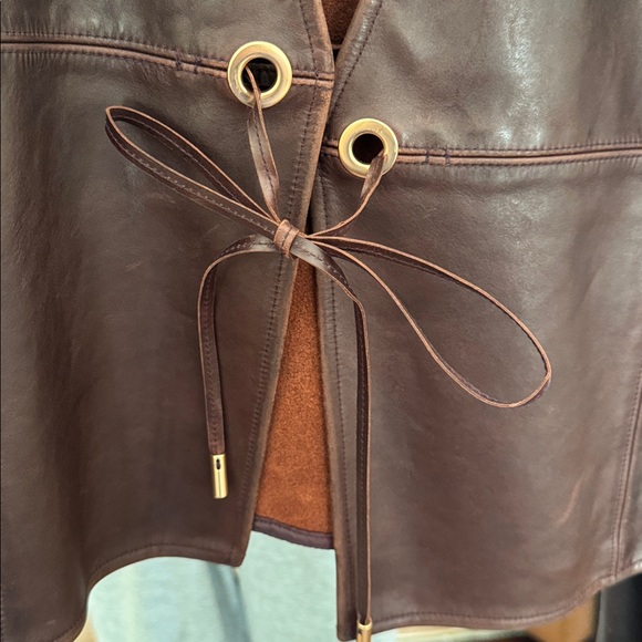 Cult Gaia Dark Brown Leather Tie-Front Jacket - Picture 6 of 8